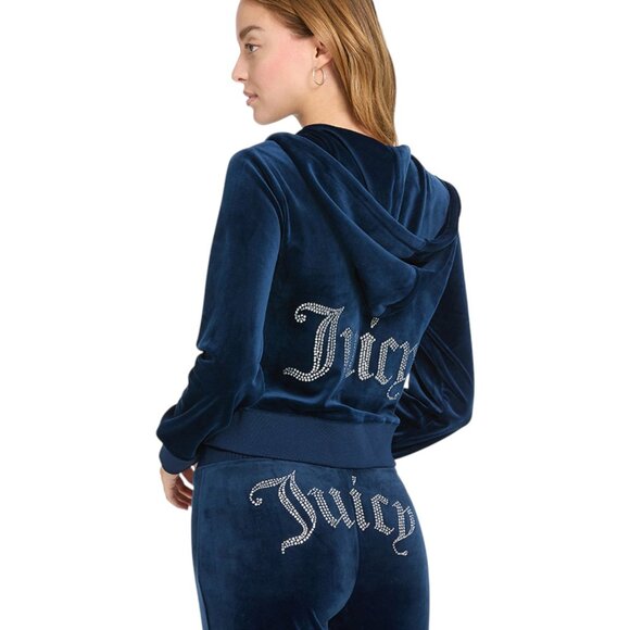 JUICY COUTURE 2 PC Velour Tracksuit Size L Rhinestone Bling Black Sweatsuit NWT - Picture 6 of 13